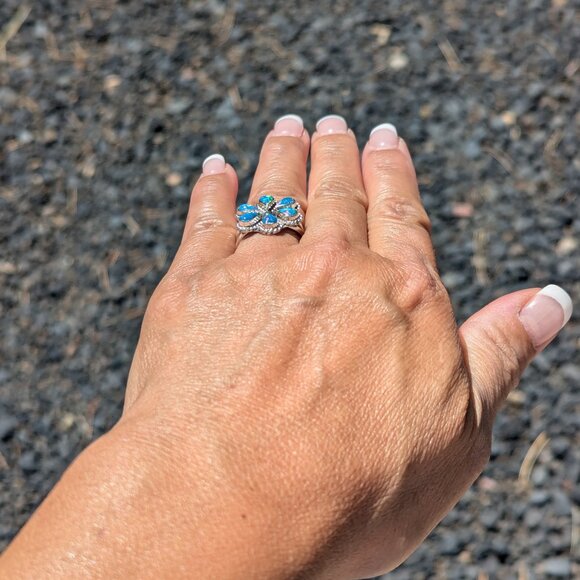 Handcrafted Zuni Flower Cluster Opal Sterling Silver Ring Native American Sz 8** - Picture 7 of 9